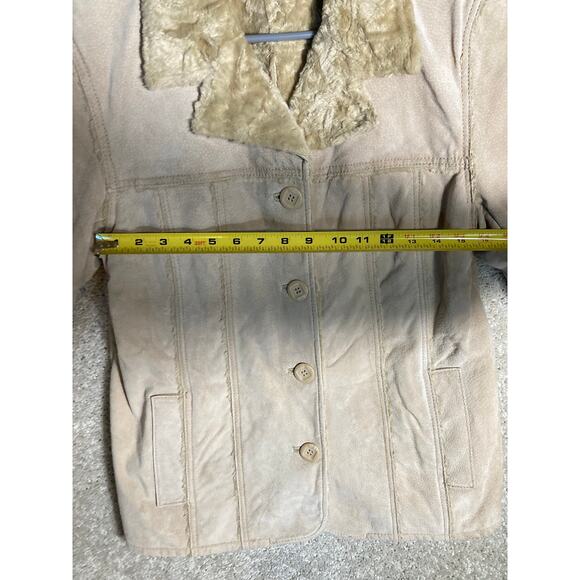 VTG Baileys Point Womens Leather Coat Jacket Light Tan Size Med Sherpa Like Trim - Picture 7 of 10